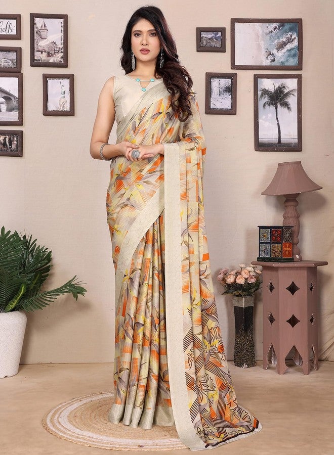 Yashika Women's Tussar Silk Printed Saree With Blouse Material |saree for Women | saree collection 2025 | New Sari | Latest Saree (AZ-YS-P1-SOHALI YELLOW) - Image 4